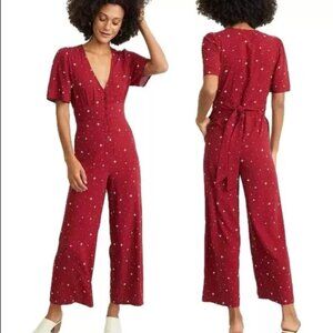 Marine Layer Lindy Red Star Print Short Sleeve Jumpsuit M